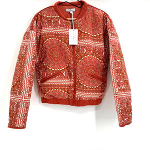 Polagram Rust Puffer Quilted Bomber Floral Jacket
